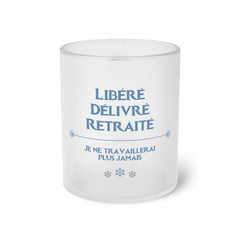 "Released, Delivered, Retired" Frosted Glass Mug: Joyful Retirement Celebration 