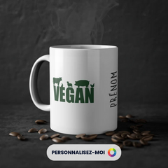 Mug "Vegan" avec silhouettes animales | Personnalisable avec Prénom