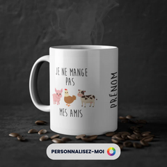 Mug VEGAN "Je ne mange pas mes amis" | Personnalisable avec Prénom